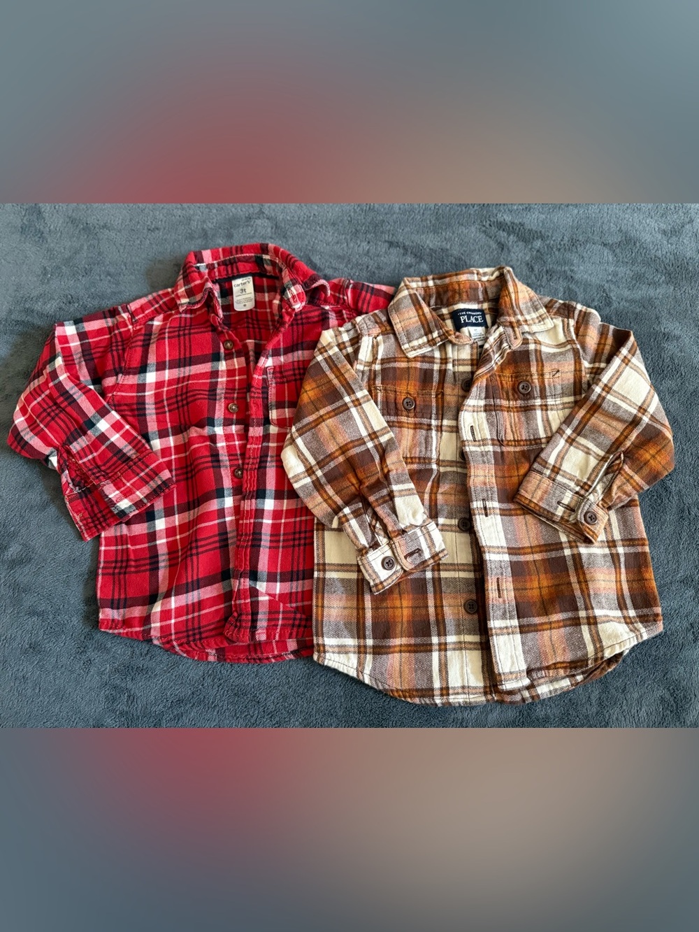 Carter's and Children’s Pl Red Plaid & Brown Plaid Button-Down Shirts - size 3T